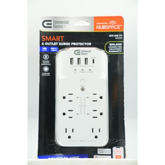 Commercial Electric Smart Surge Protector Hubspace 6-Out USB-C USB-A New - Picture 1 of 6